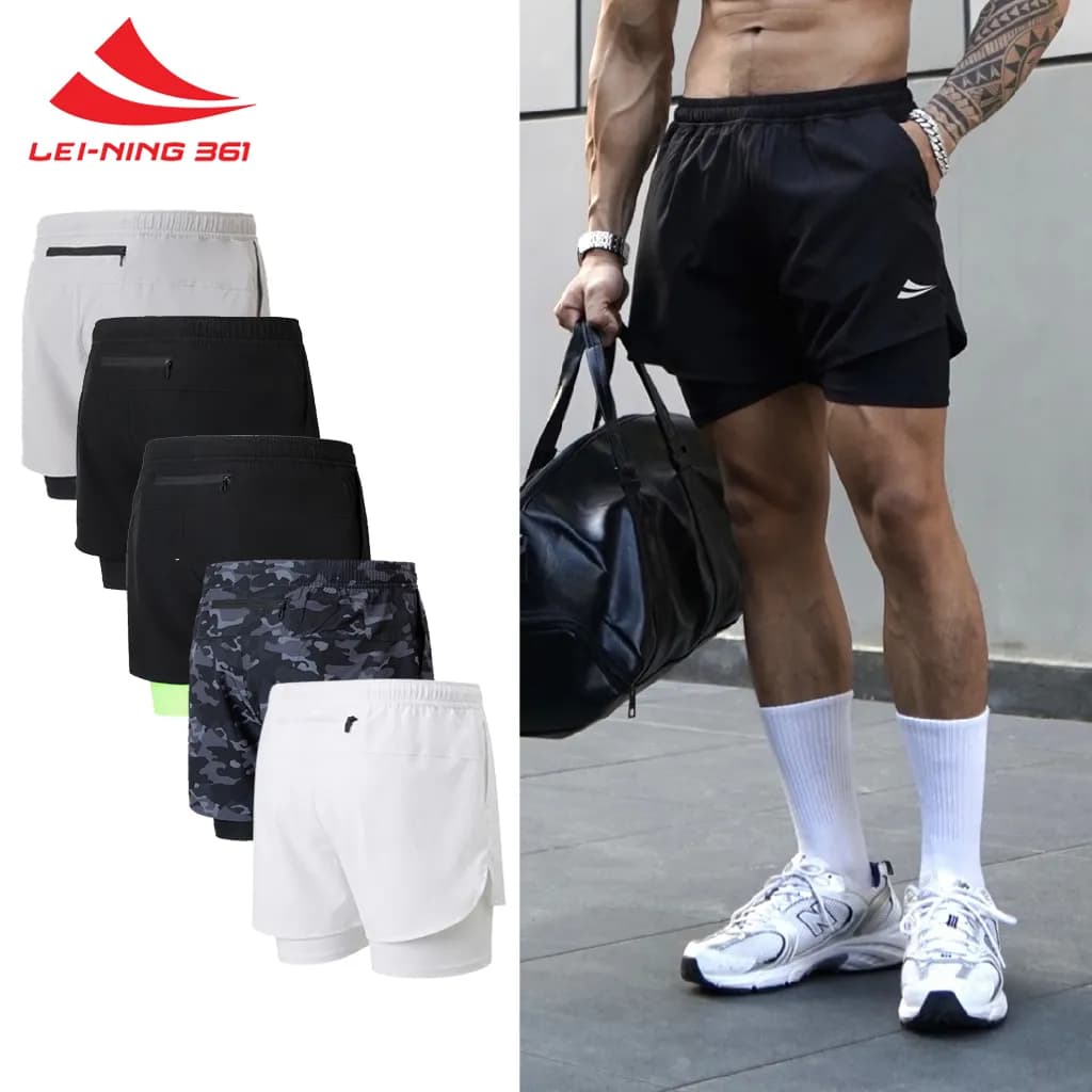 Quần Shorts Thể Thao Lei-Ning 361 2 Lớp Co Giãn-QUAN2LOP.361-1